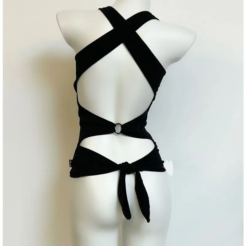 القوطي حبال بلون سليم القوطي الشرير عارية الذراعين خمر الجمالية Harajuku 90s Y2k ملابس امرأة المحاصيل الأعلى ايمو المحملة الصيف الموضة #2