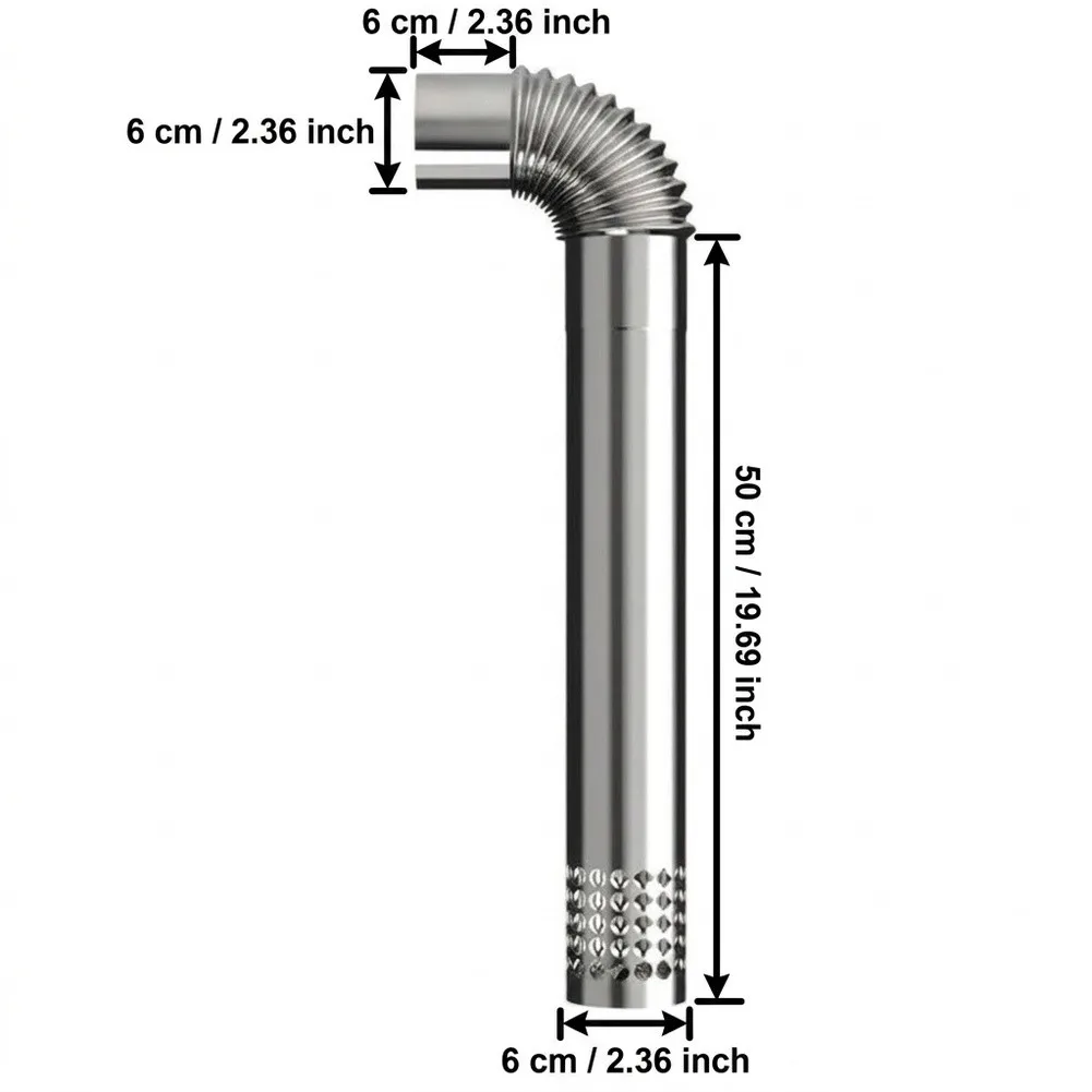 50cm Stainless Steel Stove Pipe Flue Extension Tube Anti-Wind Chimney= Pipe For Water Heater Gas Boiler Venting System Ø6cm