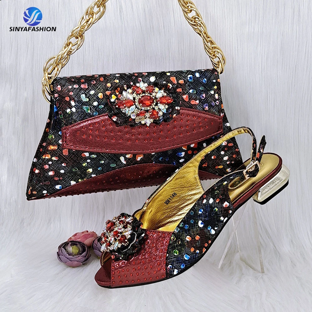 Sinya New Style Women Party Italian Shoes Bag Set Beautiful Pu Shoes Matching Bag Set con pietre