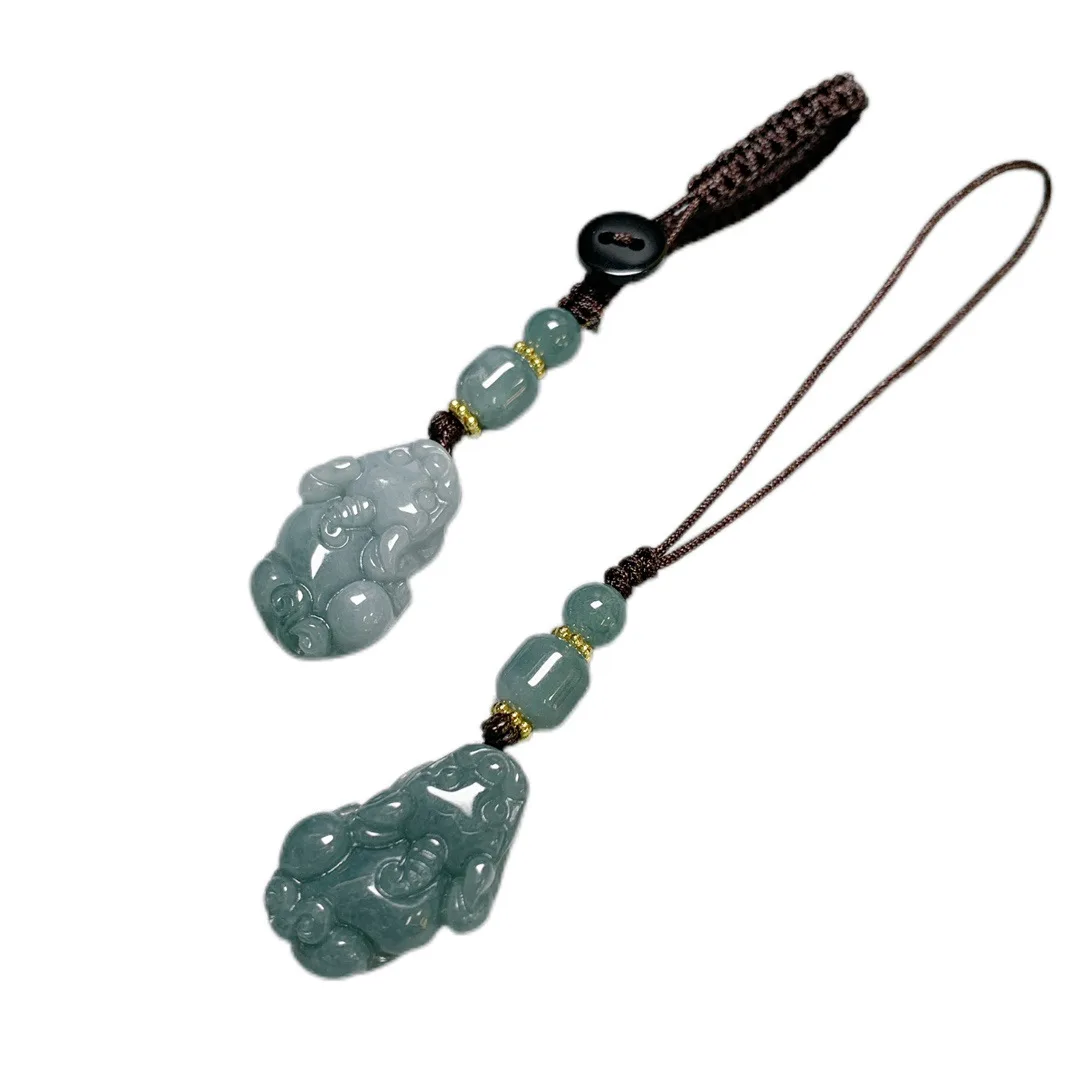 

Natural Blue Water Pixiu Keychain Rope Bag Hanging A-grade Jade Jewelry Mobile Pendant Handicrafts Drop Shipping