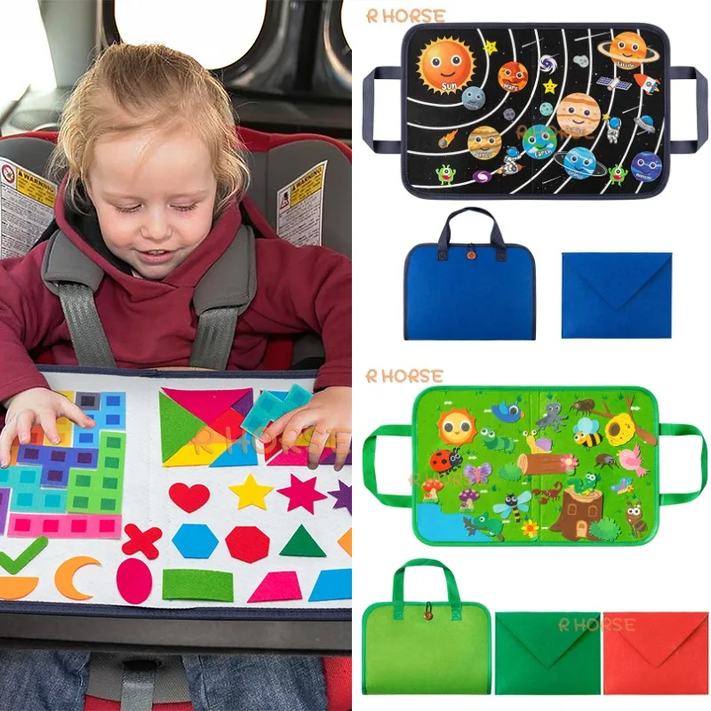 Conjunto de placa de feltro de viagem portátil bug inseto fazenda universo montessori brinquedos storytelling atividade pré-escolar aprendizagem precoce para crianças