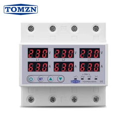 3 Phase 3P+N Din rail Voltmeter Ammeter adjustable Over Under Voltage current limit protection Monitor Relay Protector  Safe