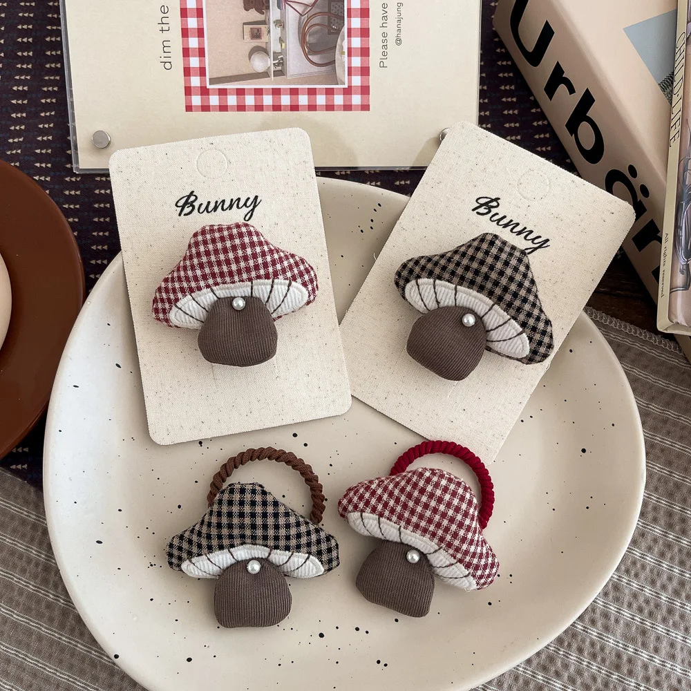 

1 шт., клетчатые заколки для волос в виде гриба, эластичные ленты для волос, тканевые милые веревки для волос для девочек, галстуки, резинка, заколка для волос, детские аксессуары для волос