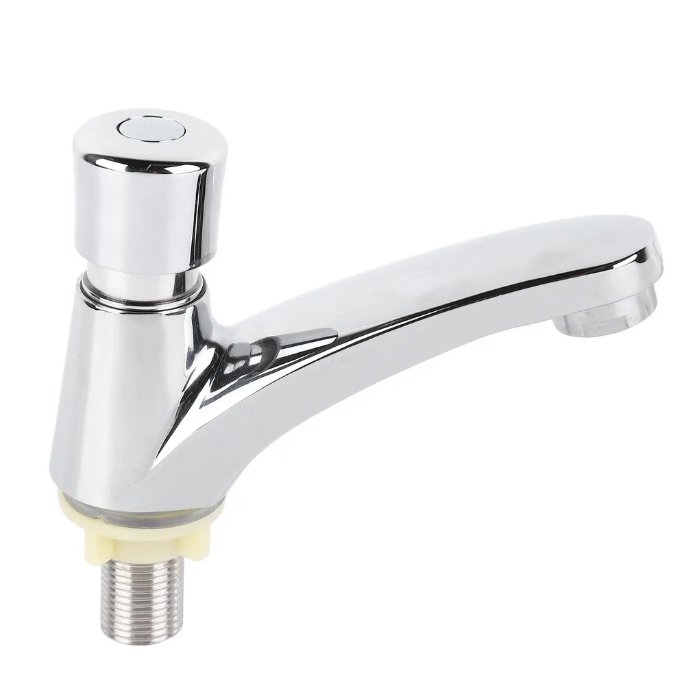 Water Saving Time Delay Faucet for Wash Basins with Push Switch and Auto Shut-Off Function Zinc Alloy Construction