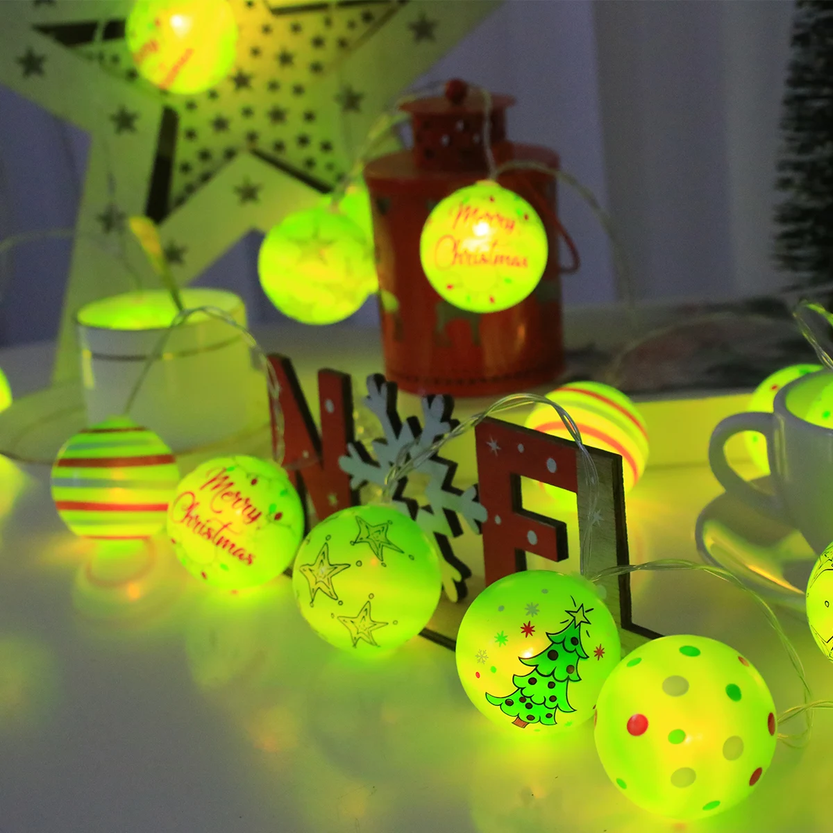 Jolly Mixed Pattern Christmas Bauble LED String Lights Warm Glow Festive Decoration for Xmas Tree Home Party Bedroom Holiday