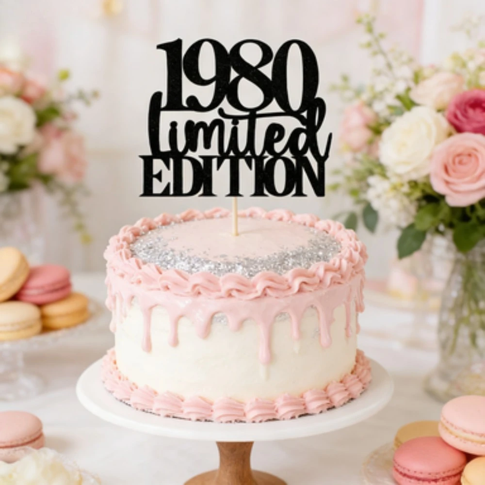 1 Stück Premium 45. Geburtstag Tortendekoration: Limitierte Auflage Handgefertigter 45 & 1980 Tortenaufsatz für Meilenstein-Dekoration