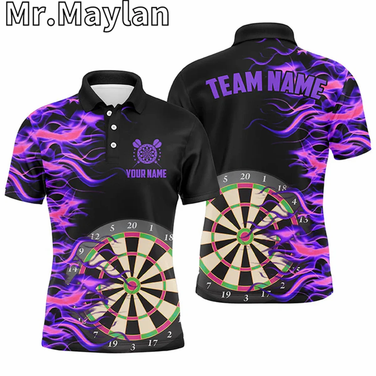 Polo de dardos de tatuaje polinesio dorado con nombre personalizado impreso en 3D para hombres, camisetas personalizadas del equipo de dardos, regalo para amantes de los dardos