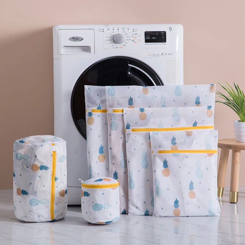 Pineapple Print Laundry Washing Bags For Washing Machine Dirty Clothes Cleaning Basket Organizer Fine Mesh Laundry Bag Wholesale