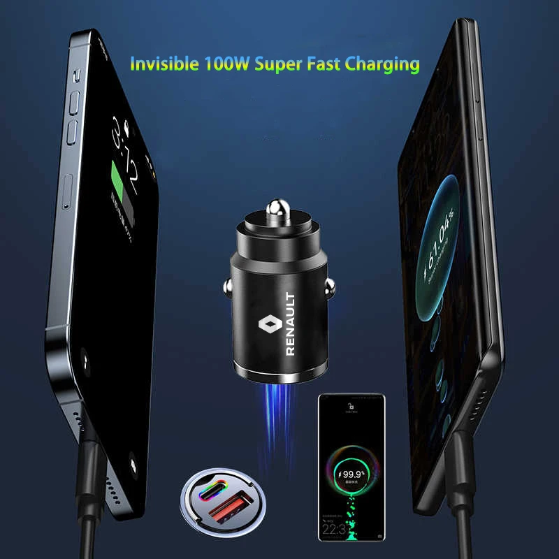 Новое автомобильное зарядное устройство с цифровым дисплеем USB 100 Вт для нового Renault Clio Megane Captur Master Logan Triber Koleos Laguna Thalia