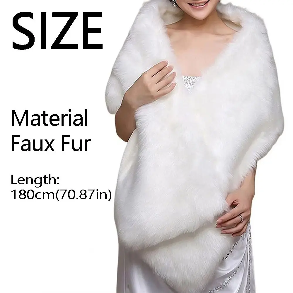 يندبروف سميكة ثوب الزفاف شال دافئ الأبيض الفراء الزفاف التفاف رقيق الفراء طويل فو الفراء التفاف ملابس الزفاف
