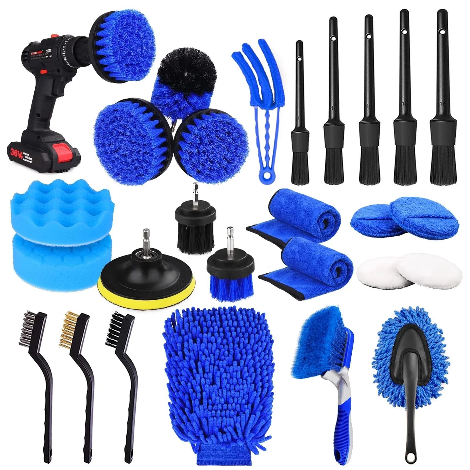 26 Pcs Car Detailing Brush Set Popular Auto Drill Clean Brushes Cleaning Tools with long handle For Interior Exterior Washing