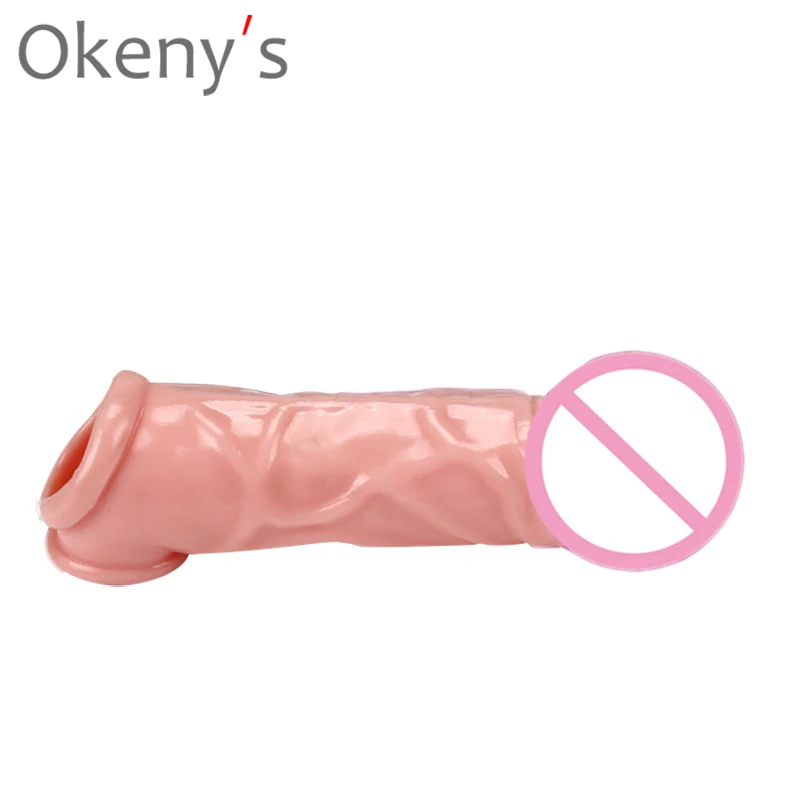 17CM Dildo Penis Sleeve Comdom Penis Extender Sleeve Reusable Condom Rubber Penis Dick Male Cock Extender Dildo Enhancer for Men