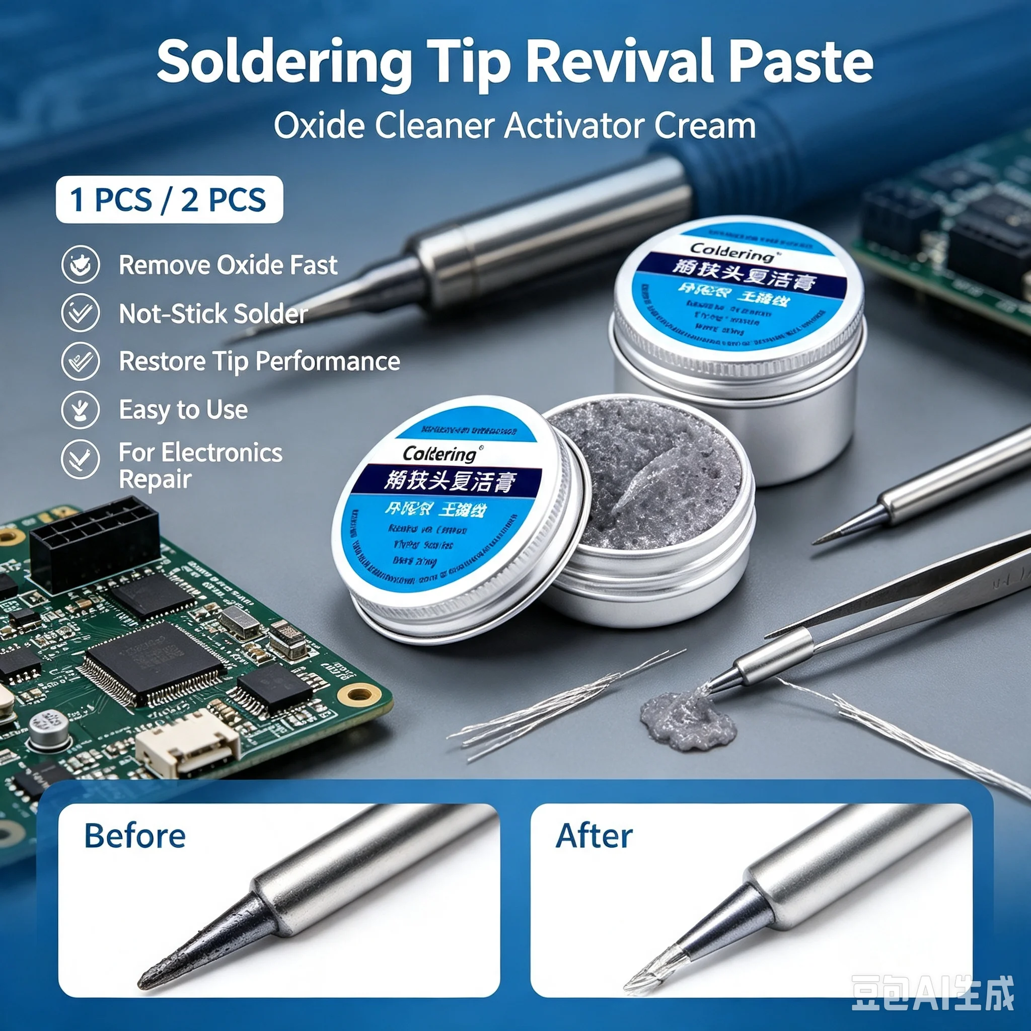 Soldering Tip Cleaner Paste Oxide Remover Activator Refresher Non‑Stick for Solder Tip Resurrection DIY Welding Repair