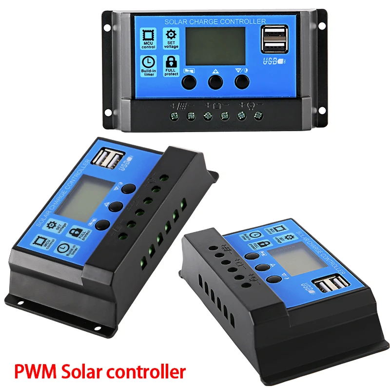 XIONGISOLAR PWM Solar PV Charge and Discharge Controller 60A 50A 40A 30A 20A 10A 12V 24V Auto LCD Regulator with Dual USB