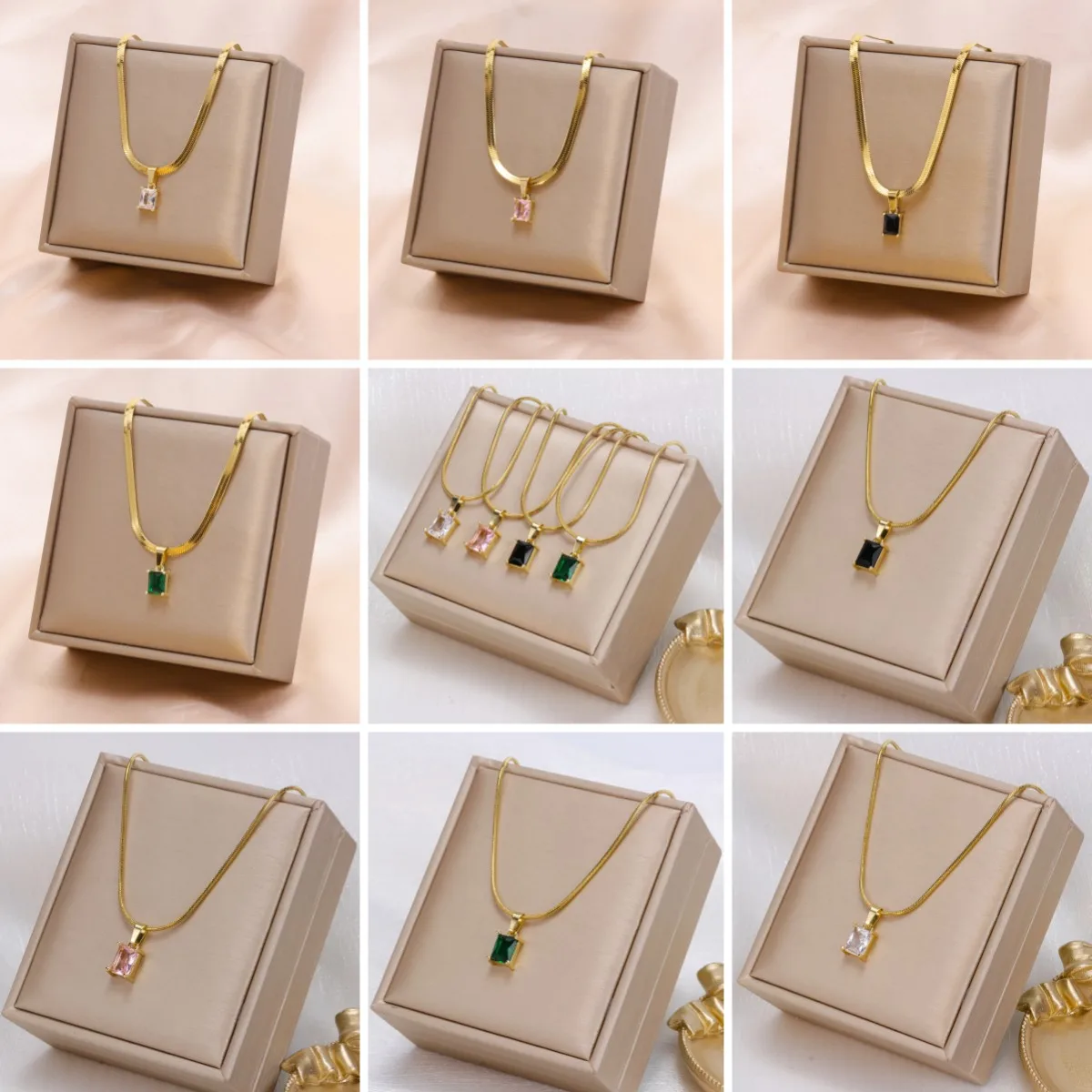 

316L Stainless Steel Oval Green Stone Necklace For Women New Trend Snake Chain Girls Chokers Jewelry Party Wedding Gifts