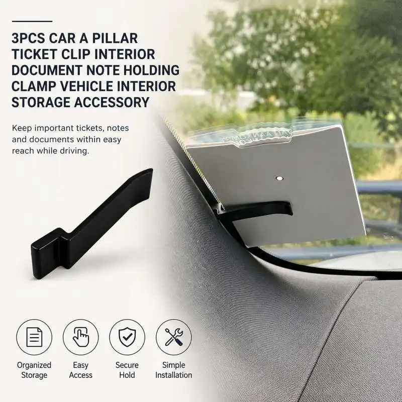 3PCS Car A Pillar Ticket Clip Interior Document Note Holding Clamp Vehicle Interior Storage Accessory