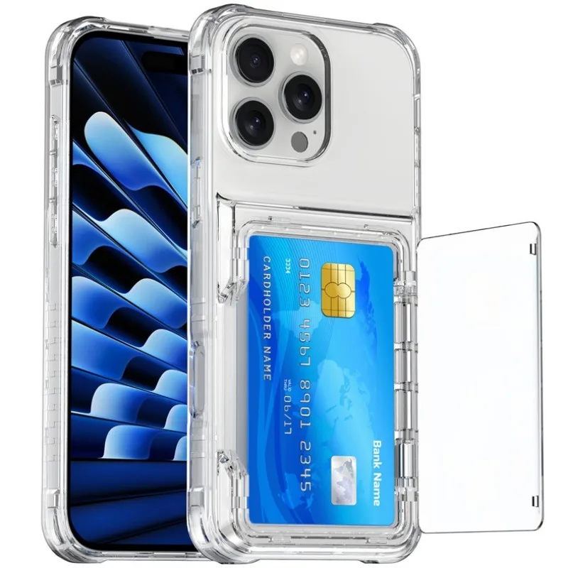 Transparente Hülle mit 4 Kreditkartenfächern und Stoßschutz für iPhone 16 15 14 13 12 11 18 Pro Max 17 Air Plus 16E Klare Handyhülle – Detail 13