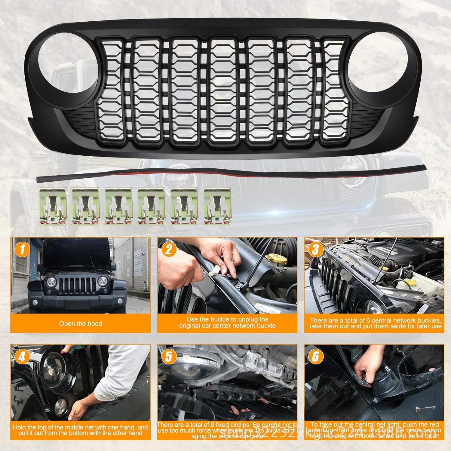 For Jeep Wrangler JK JKU 2007- 2017 Lantsun J400 2024 New Front Grill Grille Middle Grill Guard Cover Bodykit Tuning Accesseries