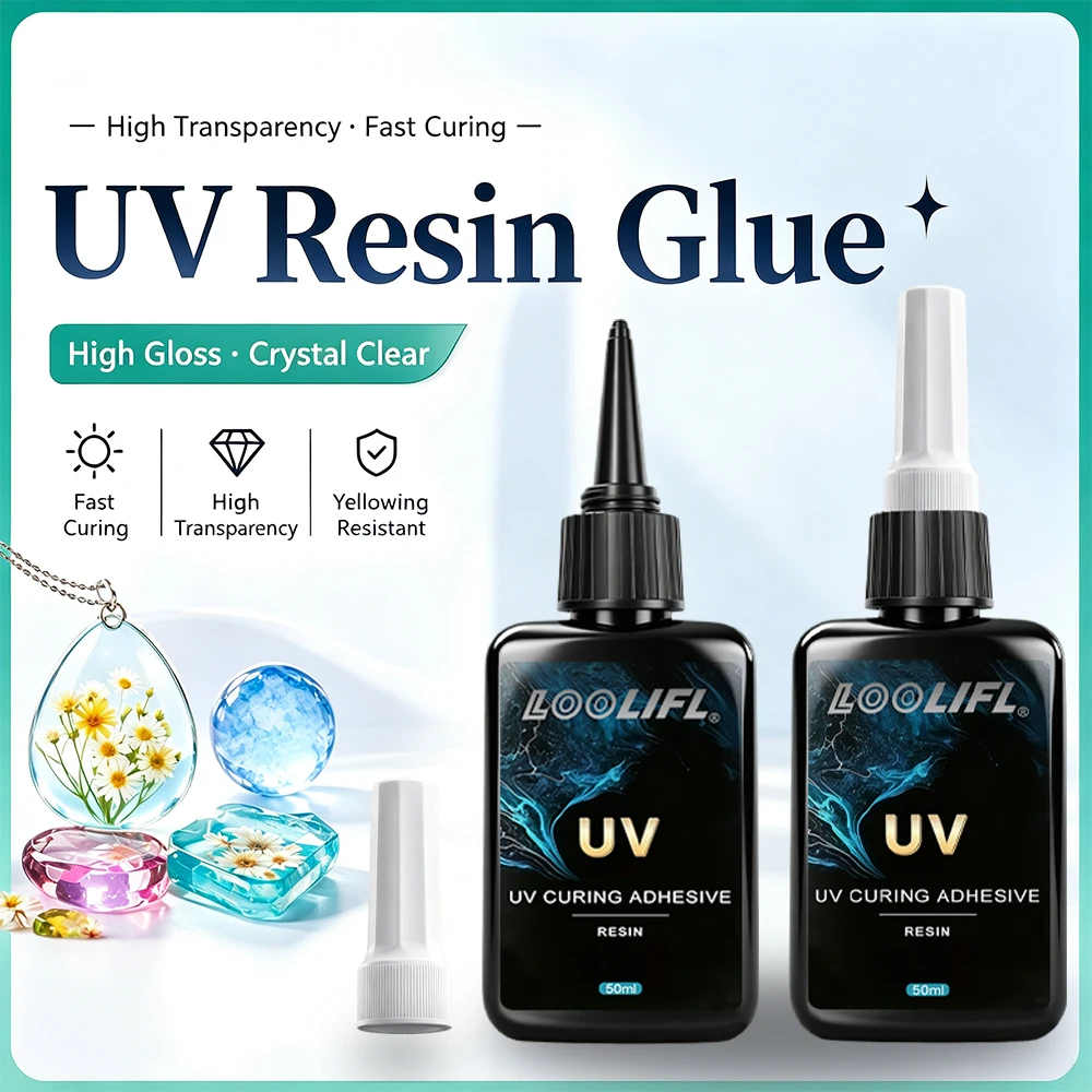 UV Glue High Gloss Crystal Clear Fast Curing UV Curing Adhesive Yellowing Resistant Epoxy  for  DIY  Jewelry  Handicraft Casting