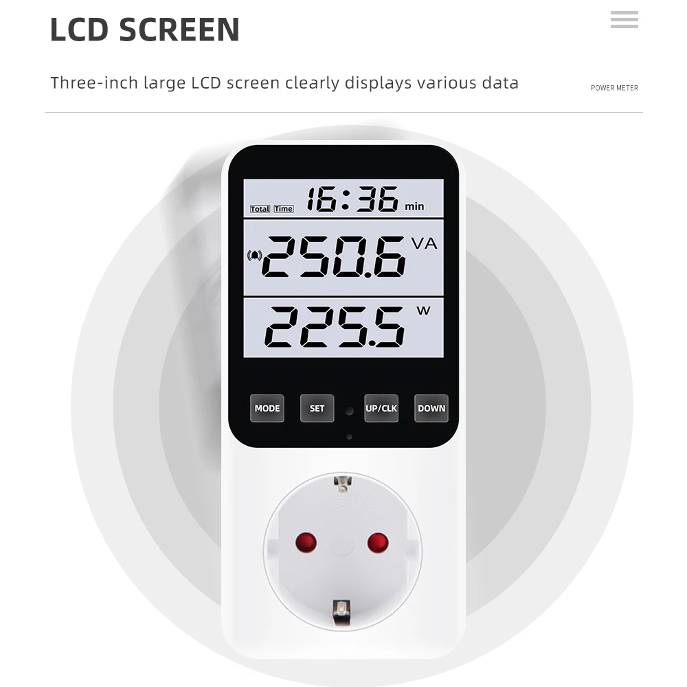 

Multifunction Power Meter LCD Digital Wattmeter Energy Meter Socket 220V EU Plug Electric Cost KWH Smart Control Analyzer