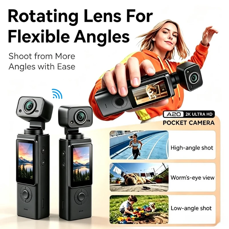 2K HD Action Pocket Camera 270° Rotatable Wifi Cam Autofocus Gimbal Stabilizer Driver Recorder Outdoor Sports Handheld Camcorder