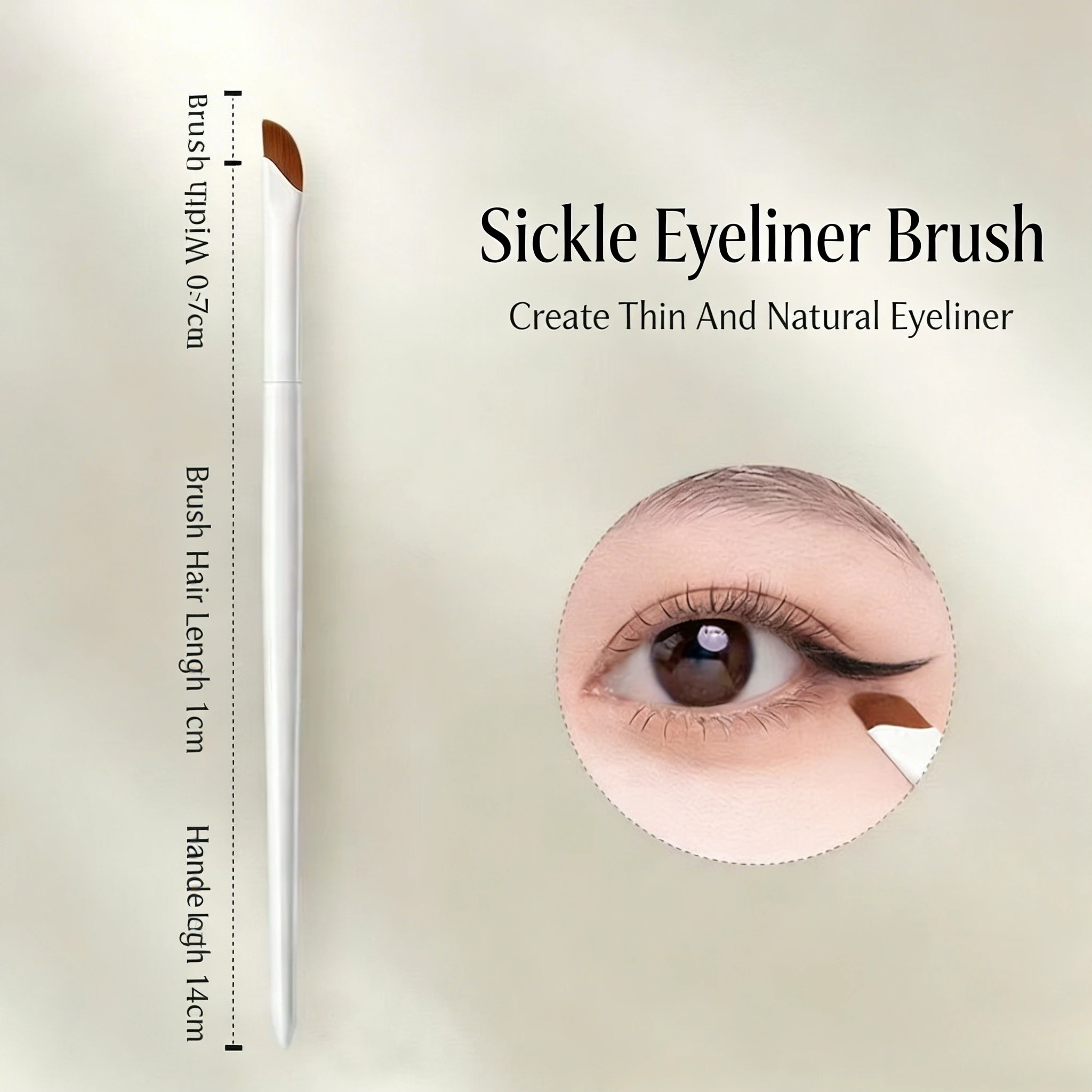 แปรงอายไลเนอร์แบบอัพเกรด แปรงเขียนขอบตาแบบบางเฉียบ แปรงเขียนคิ้วแบบแบน แปรงแต่งหน้าใต้ตา แปรงสำหรับงานละเอียด สีขาว
