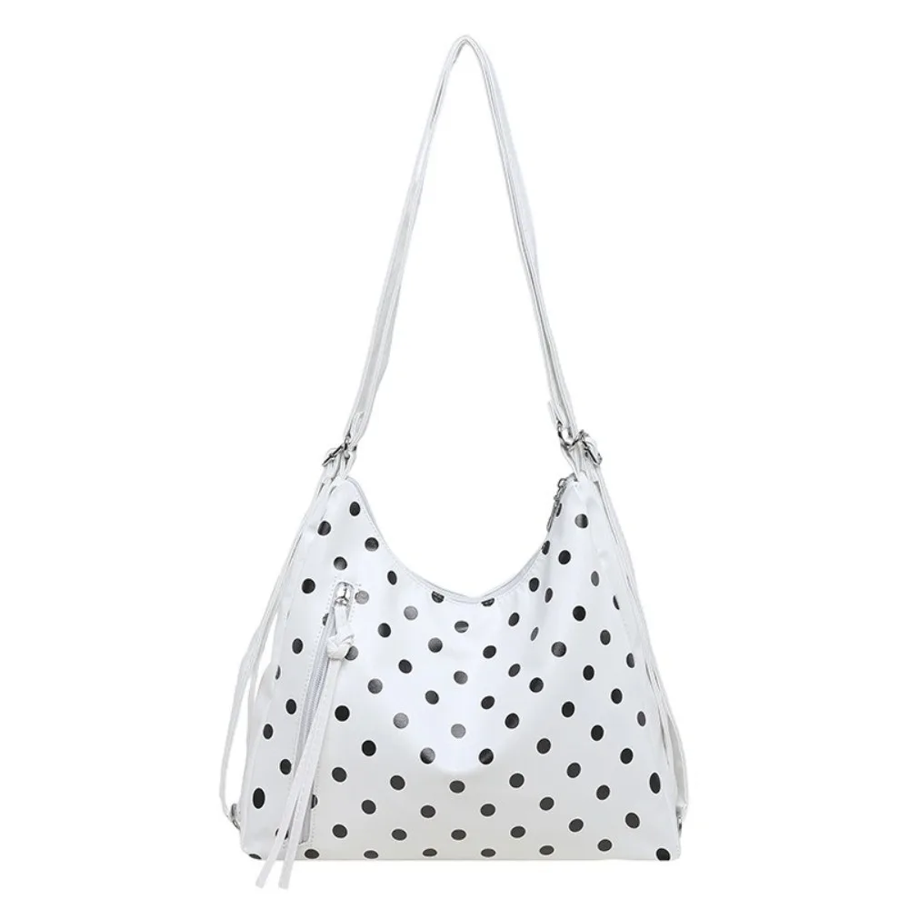 Casual PU Leather Polka Dot Shoulder Bag Large Capacity Backpack Tote Bag Lightweight Korean Style Bucket Handbag Travel