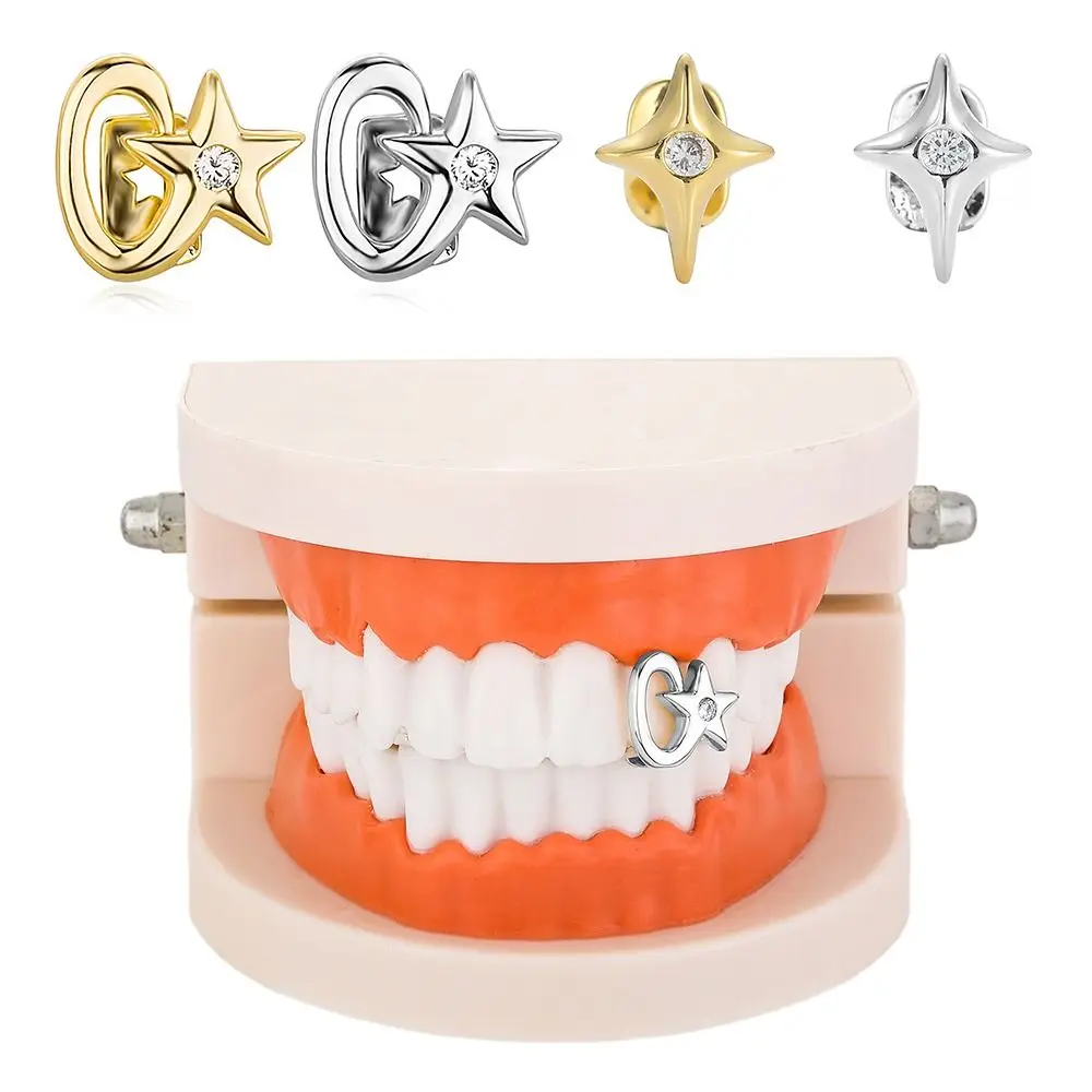 New Copper Hip Hop Teeth Grillz Pentagram Star Gangsta Single Clips Grillz Punk Removable Top & Bottom Grillz Body Jewelry