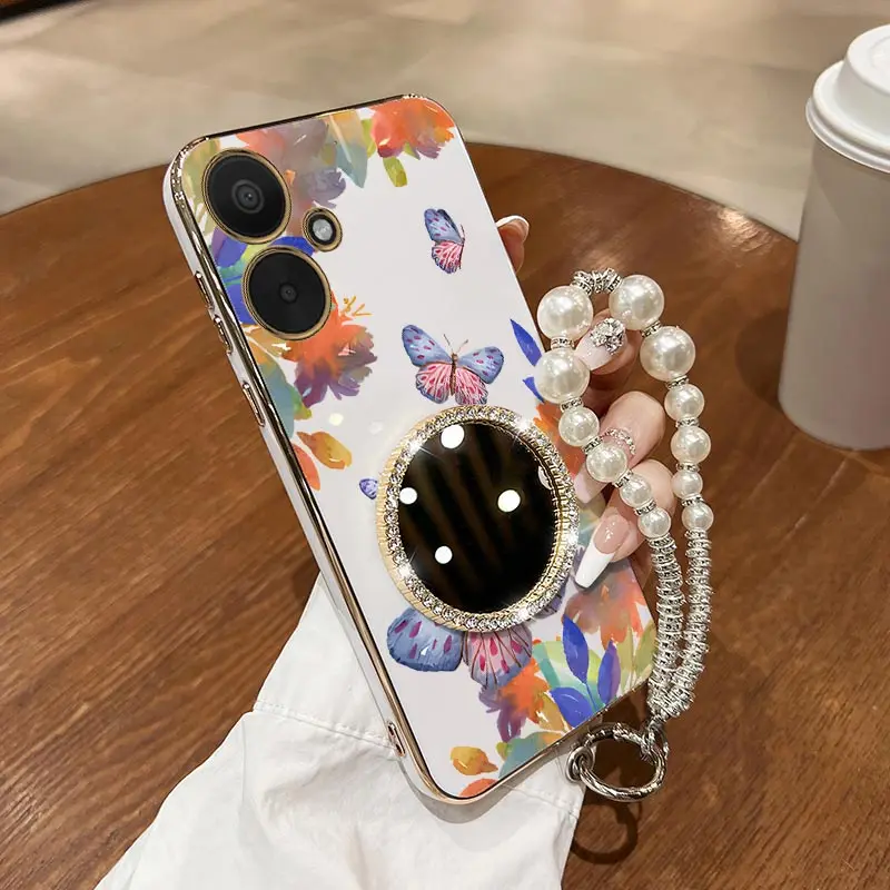 

M6 Delicate flower Bracelet Plating Phone Case For Xiaomi POCO X3Pro X4Pro M5 X3NFC C61 C75 X5Pro M6 C55 X7Pro X6 C31 C65 Cover