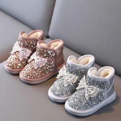 Winter Girls' Boots Fashion Bow Tie Girl Shoe Comfort Versatile Child Shoes Anti Slip Cute Snow Boot Warm Thick Ankle Boots