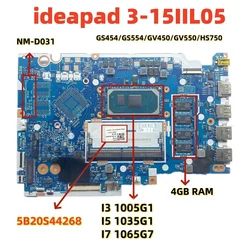 NM-D031 For Lenovo ideapad 3-15IIL05 Laptop with CPU I3-1005G1 I5-1035G1 I7-1065G7 CPU 4GB DDR4 100% Test Working Good
