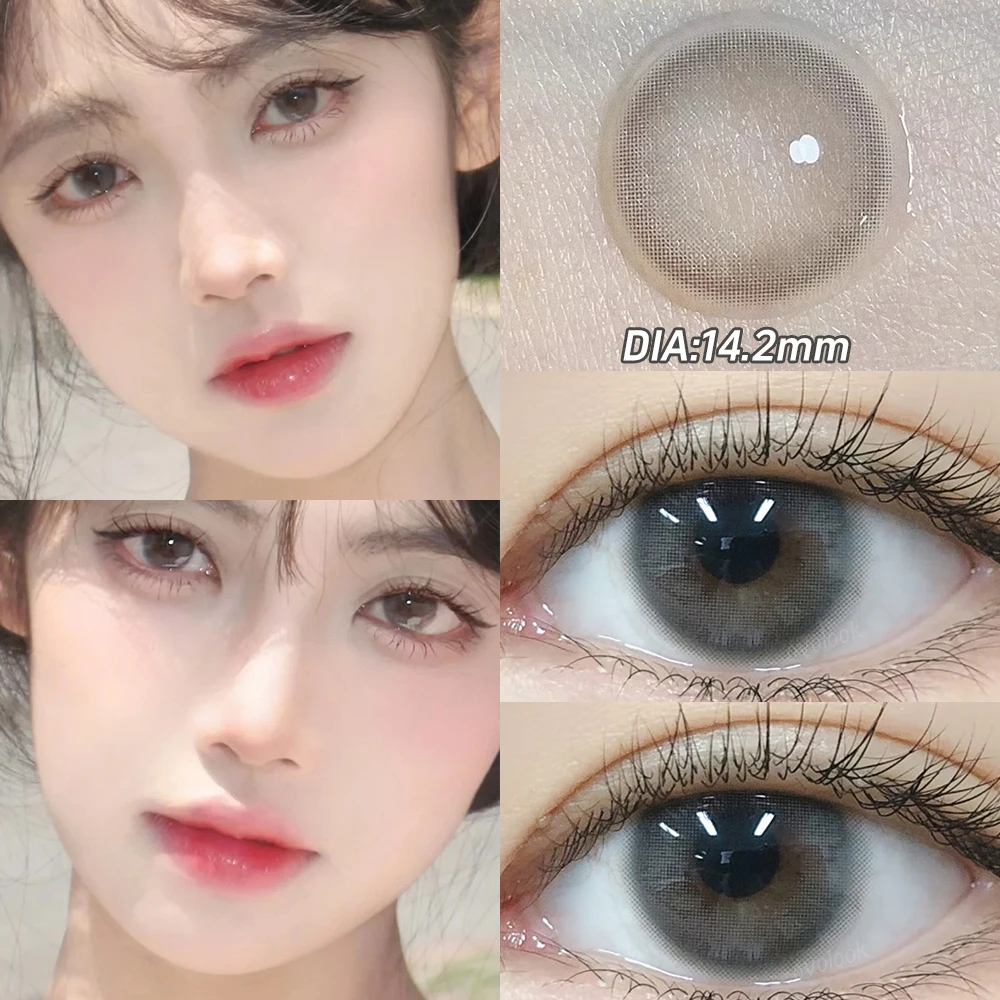 OVOLOOK-Lentes de Contato Rosa para Miopia, Beauty Eye, Pupilas Naturais, Cinza, Marrom, Azul, Lentes Moda, 1 Par