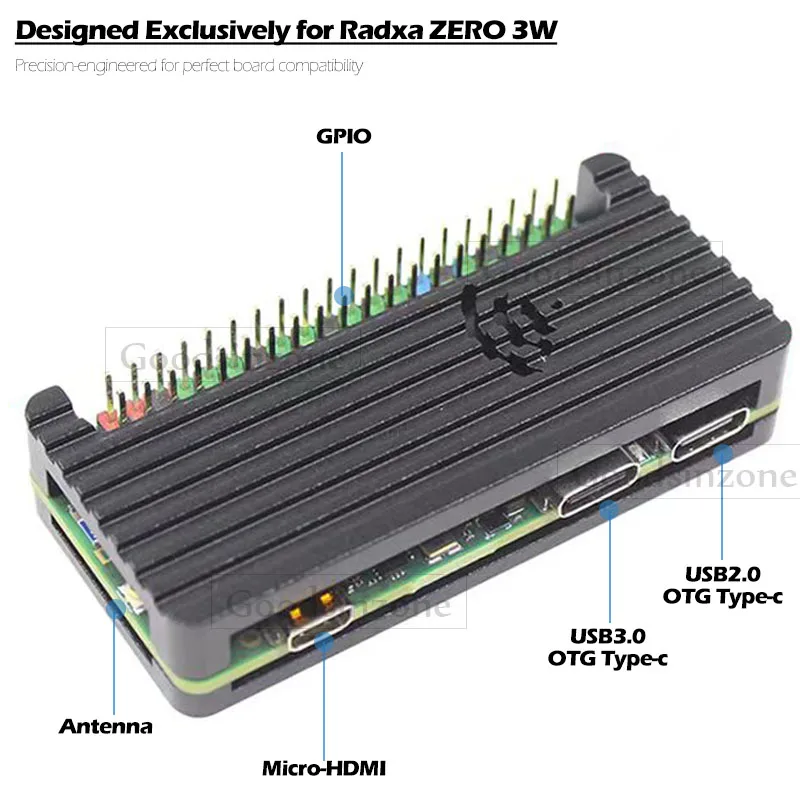 Radxa ZERO 3W Aluminum Case Kit - Passive Cooling Protective Metal Shell with Heat Dissipation & Thermal Pads for Radxa 3 W