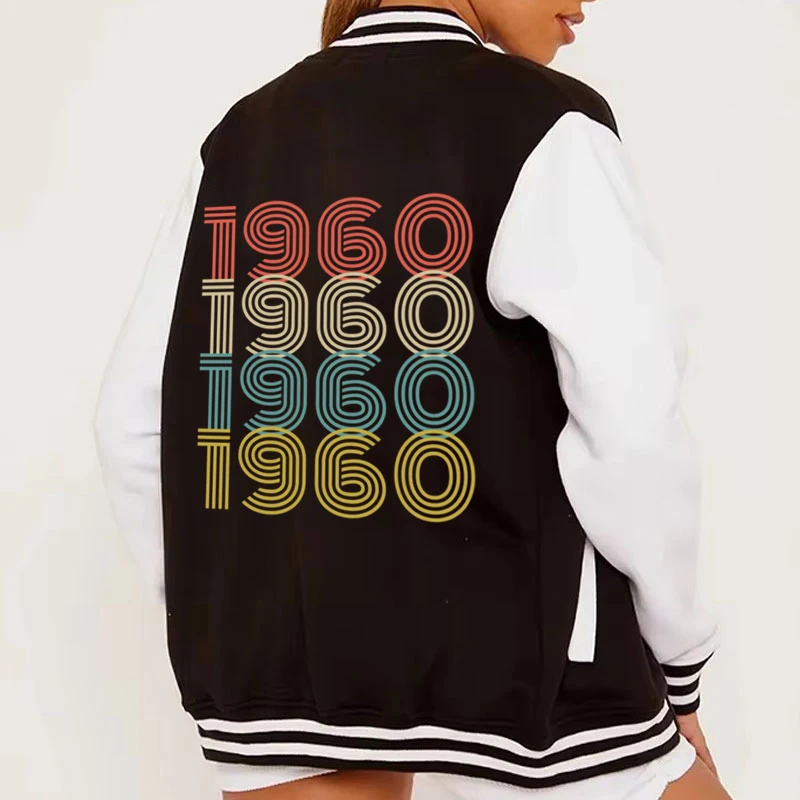 Men's Women's Jacket 1960 Classic Graphic Retro Birthday Gift Hip Hop Style Autumn Clothes 64 Years Old Baseball Bomber Jacket