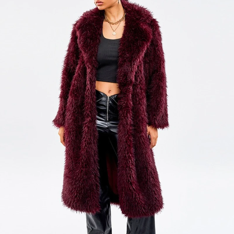 

Women Faux Fur Long Coats Jackets Turn Down Collar Coat Thick Warm Y2k Streetwear Jacket Work Outerwear Autumn Winter 2025