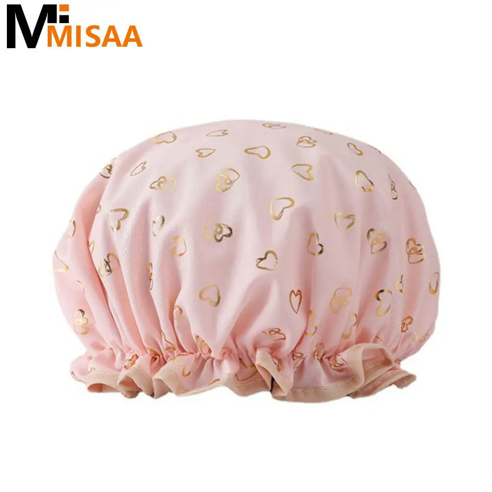 Shower Hat Double-layer Stretchable Cpe Polyester Cotton Home Shower Waterproof Gilded Printing Bathing Womens Women's