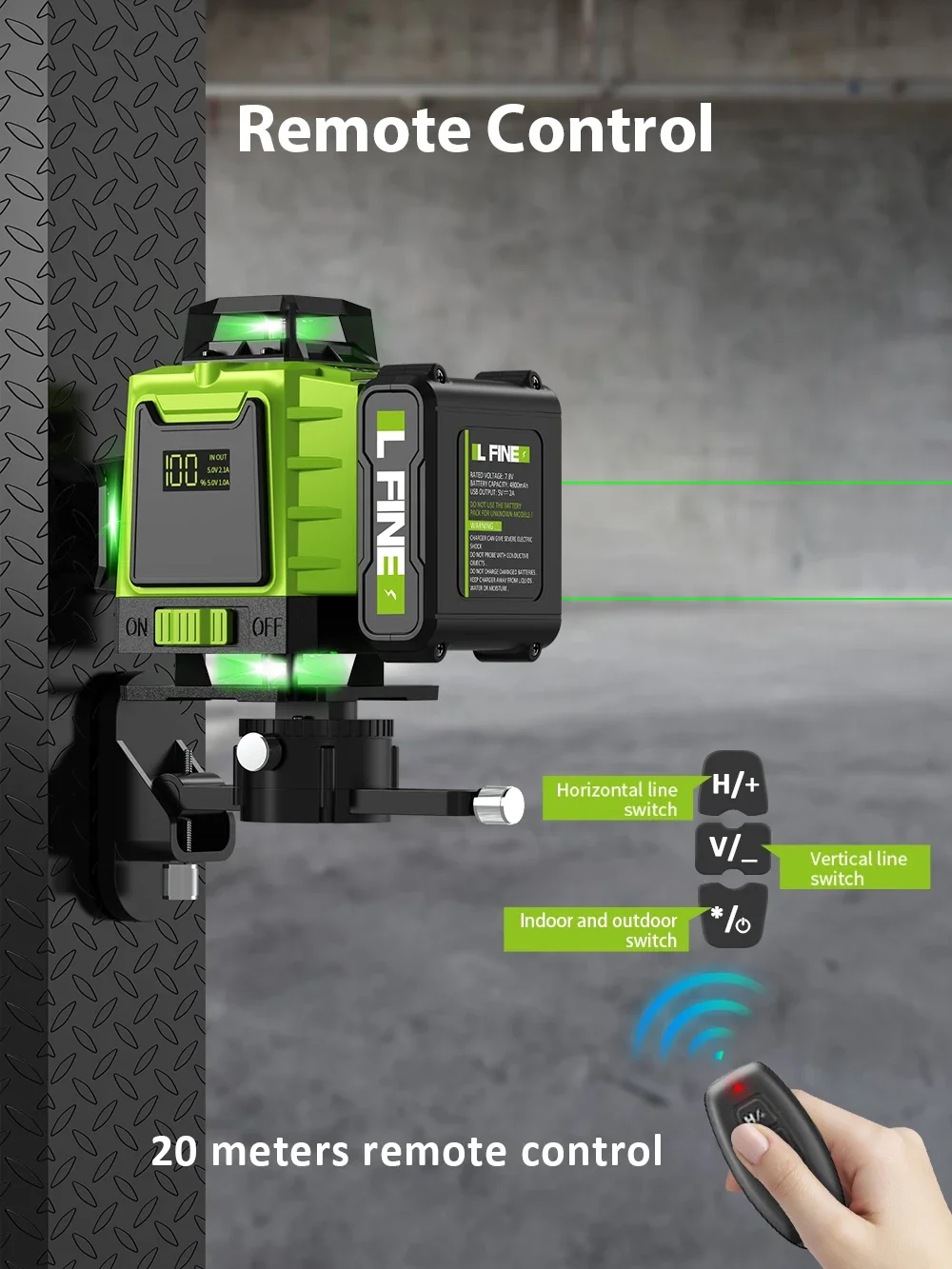 LFINE 3D/4D Laser Level 12/16 Linien horizontal und vertikal mit Fernbedienung 8 Linien 360 ° Selbstnivellierende Lasernivellierer