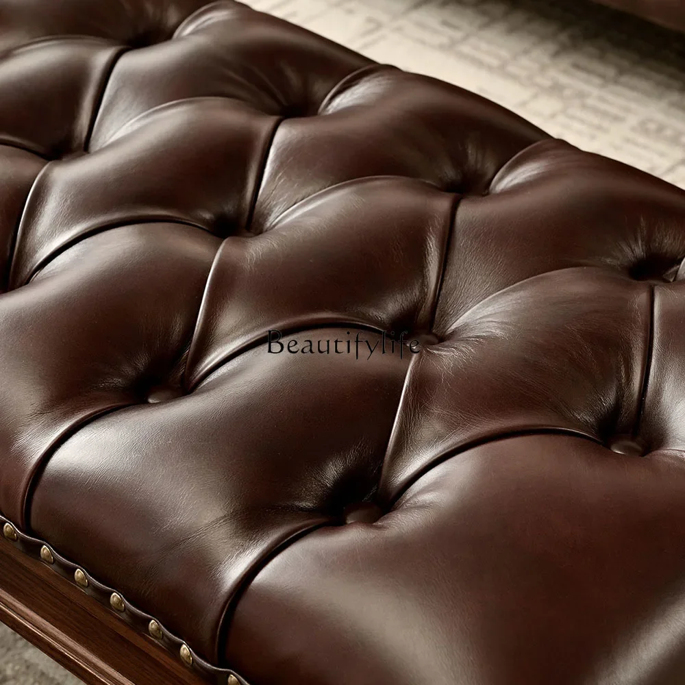 D33American rural solid wood bedside stool 1.2 meters 1.6 meters leather retro shoe changing bench