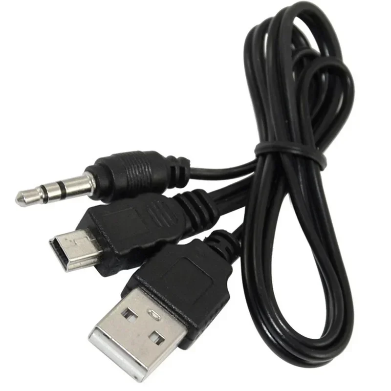 USB 2.0 A Macho para Mini B Macho + 3,5 milímetros de áudio AUX Adapter, cabo do carregador, 0,5 m