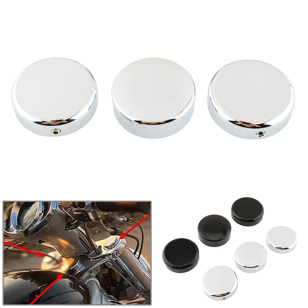3Pcs Aluminum Motorcycle Upper Top Fork Tube Stem Nut Cover Cap For Harley V-ROD NIGHT ROD SPECIAL 2007-2011 Black/Chrome