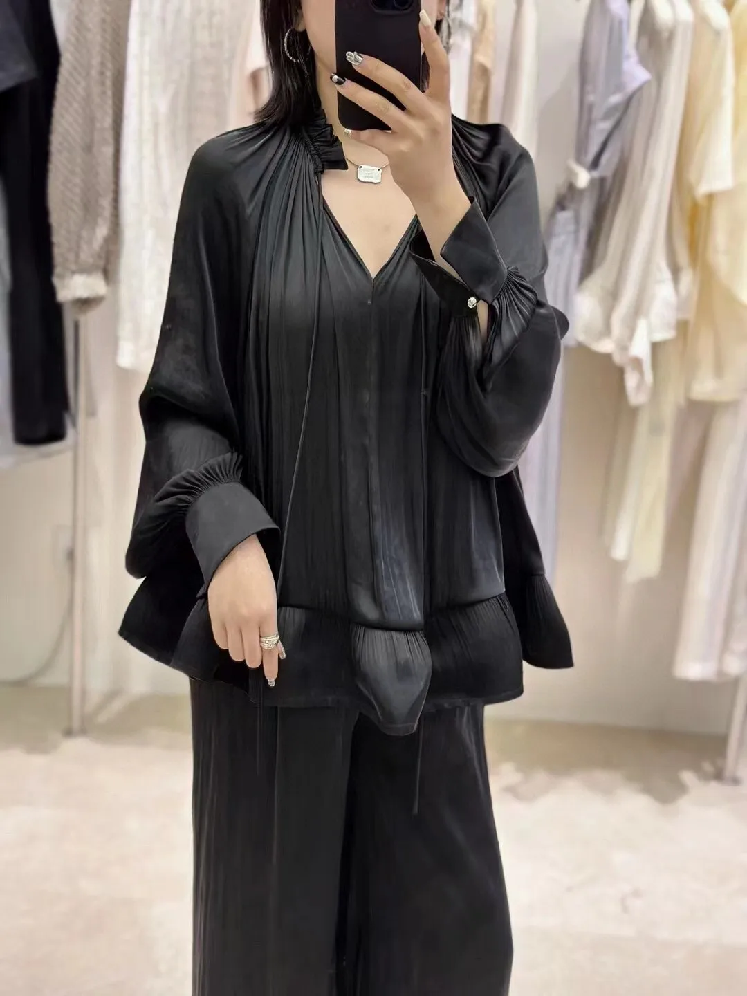 2024 Spring/Summer New Women's Wear Tree Fungus-like Lacework Lace-up Bow Top and High Waist Wide Leg Pants Suit 408