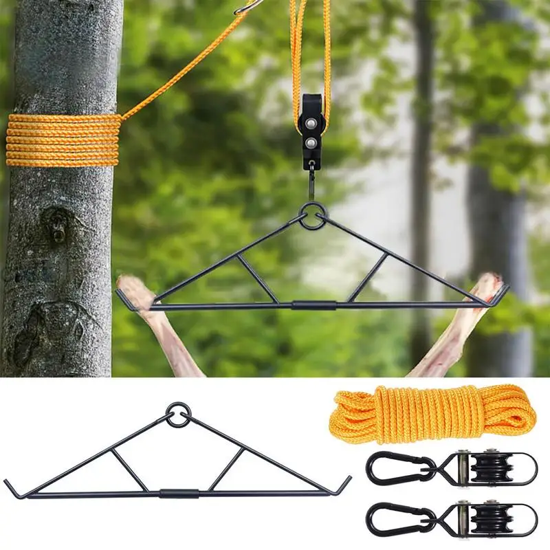 Elk Hoist Pulley Lift System With Gambrel Hunting Game Hanging Kit for Deer Butcher Hunting Accessories Deer hanger Gift Set