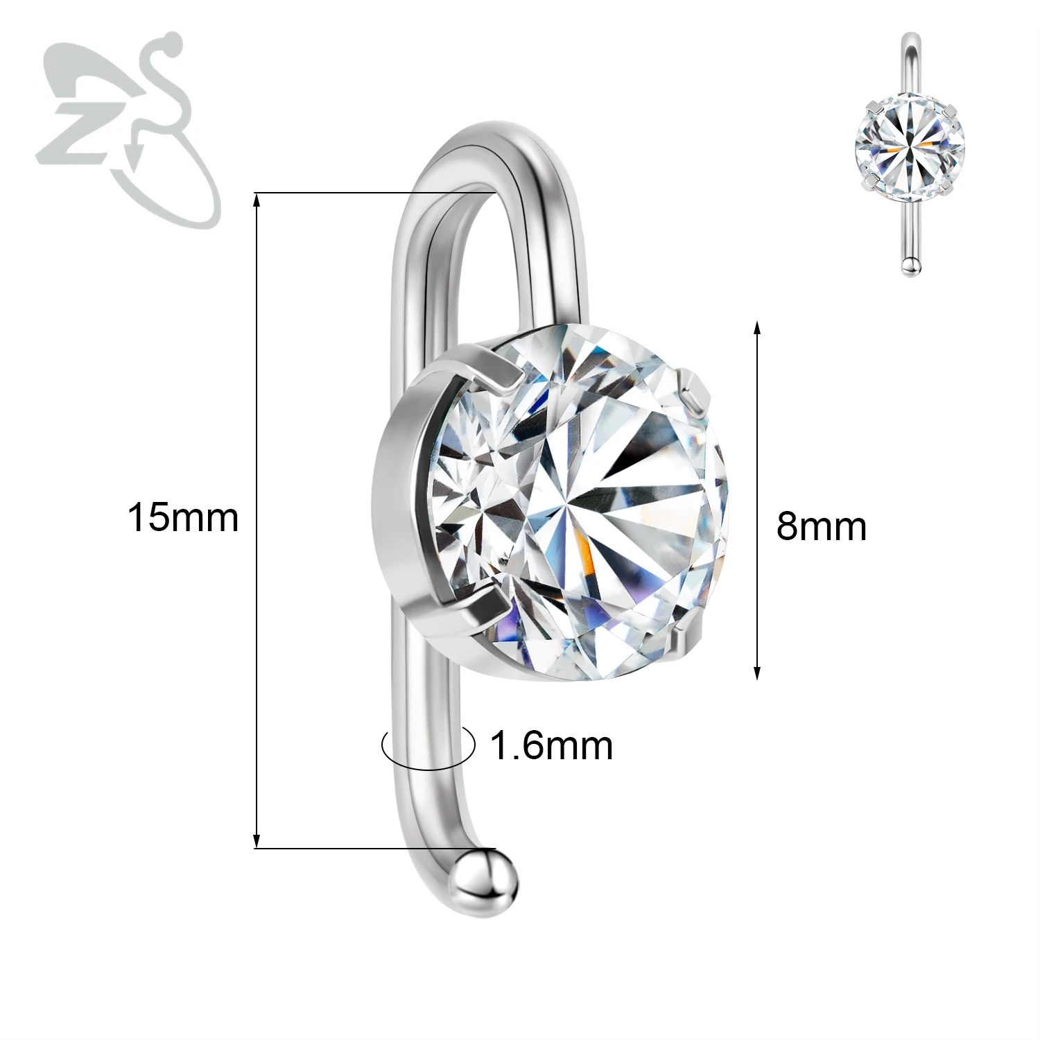 ZS 1 Piece Pink Green Color Round CZ Crystal Belly Button Ring 14G Stainless Steel Navel Piercing Hook Ombligo Piercings Jewelry