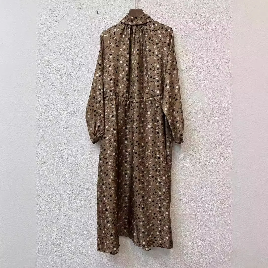 High Quality Silk Long Sleeve Pull-Belt Loose Dress