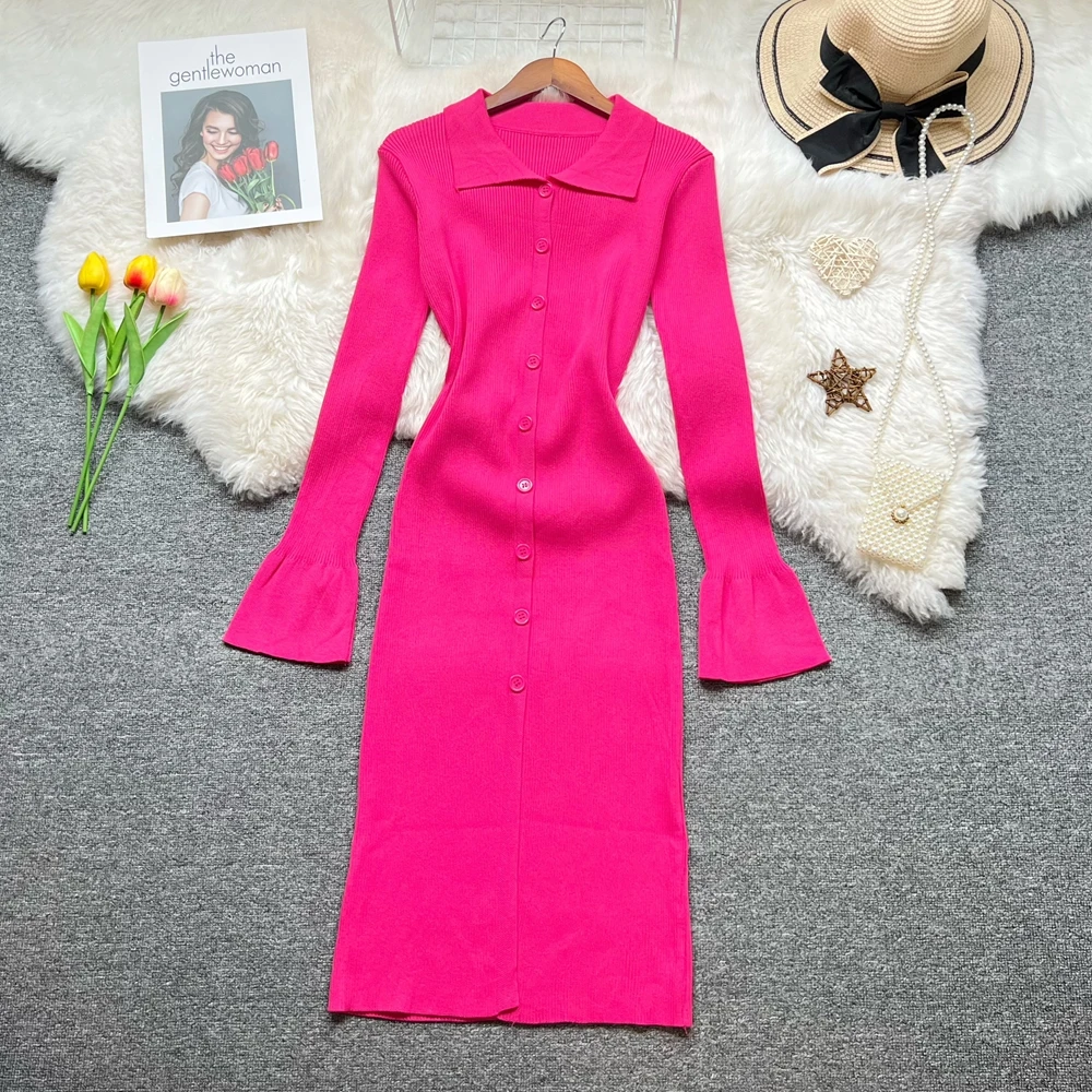 YuooMuoo Frauen Kleid 2025, Herbst Elegante einreiher Hemd Pullover Kleid Koreanische Mode Dame Sexy Paket Hüften Party Kleider