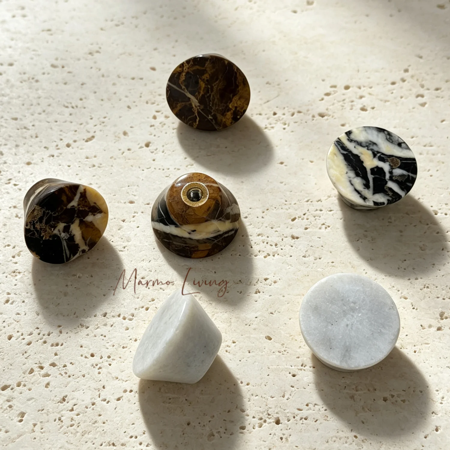 High End Black Portoro Stone Knob 100% Natural Marble Door Handle Art Decor Drawer Pull for Wardrobe Cabinet Drawer Door