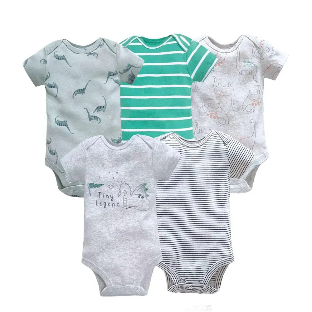 

5PCS/Set Newborn Summer Baby Boy Bodysuits Cotton Striped Baby Girl Clothes Dinosaur Cartoon Baby Clothing Jumpsuits 3-24M