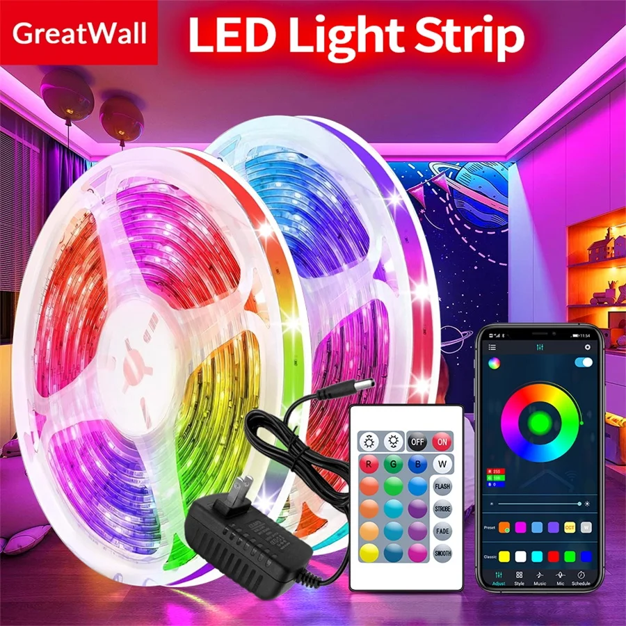 GreatWall 30Leds/M LED Strip DC12V US Adapter With APP Model Flexible Ribbon Lighting Remote Controller Living Room Decoration