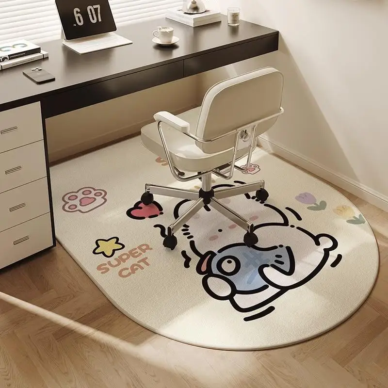 VIKAMA Bedroom Carpet Anti-Slip Study Computer Chair Ring Velvet Floor Mat, Children's Room Study Desk Footrug Home Decoration