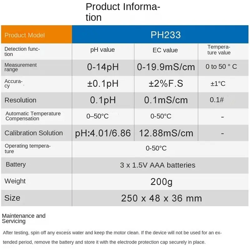 [B17B!】 3In1 PH EC Temperature Meter, Digital PH & EC Conductivity Tester With Detachable Probe, For Hydroponics, Garden Soil